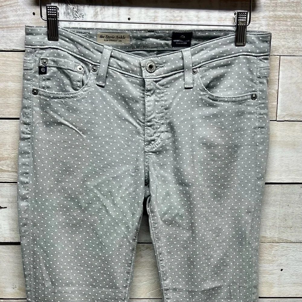 AG Adriano Goldschmied Jeans Womens 27 Stevie Ankle Slim Straight Gray Polka Dot